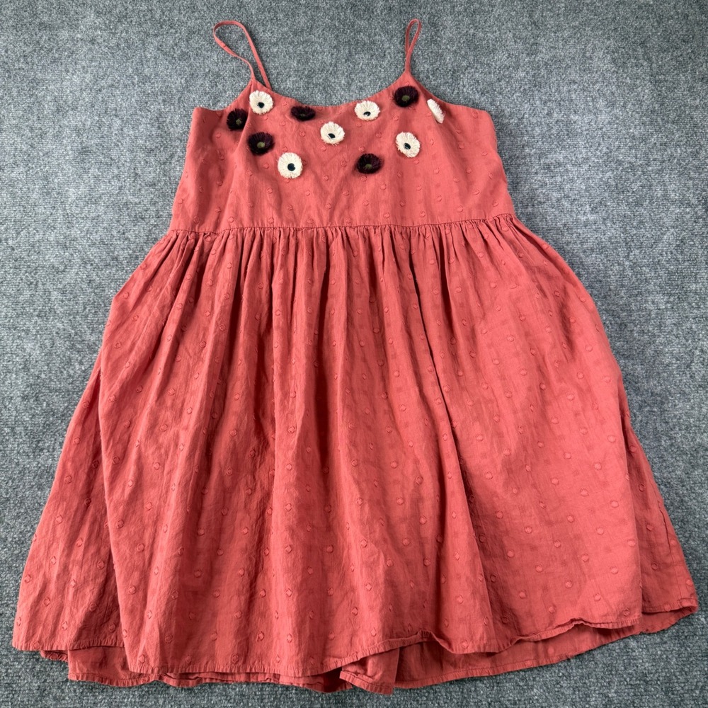 Madewell Mini Dress Women Large Terracotta Swiss Dot Floral Applique Sleeveless